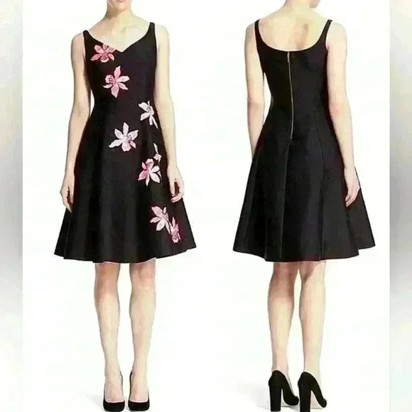 NWOT Kate Spade new without tag Black Tiger Lily Applique Fit & Flare Dress sz 4 - Picture 2 of 15